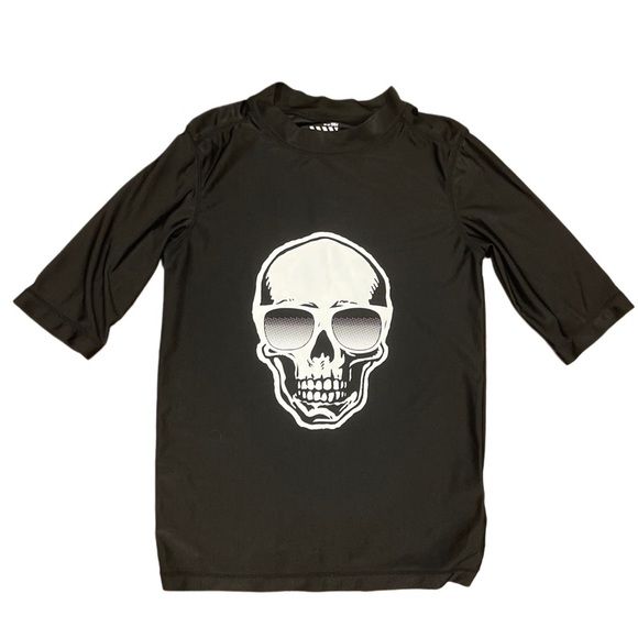 OLD NAVY Boys Swim Shirt Rashguard Size Medium M 8 Black with White Skull - Picture 2 of 4